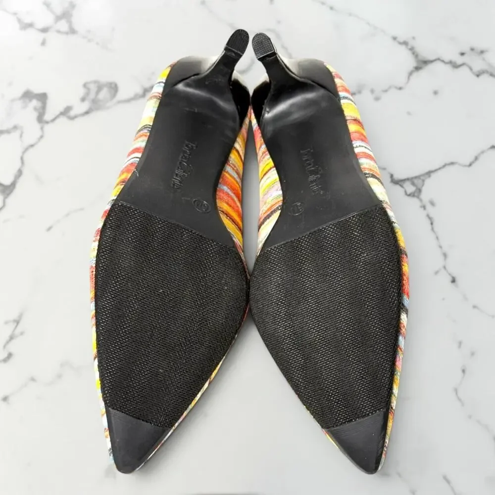 Torta Caliente Zita Rainbow Stripe Pointed Toe Pumps Heels Sz 6 NIB Dopamine